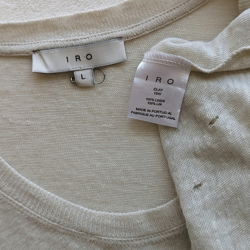 IRO Clay Holey Tee Short Sleeve 100% Linen Shredded Holes Throughout Ecru L NWOT - Picture 12 of 14